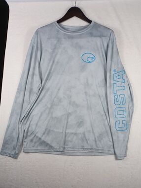 Costa Light Gray Long Sleeve Performance Shirt with Blue Logo For Men, Size XL